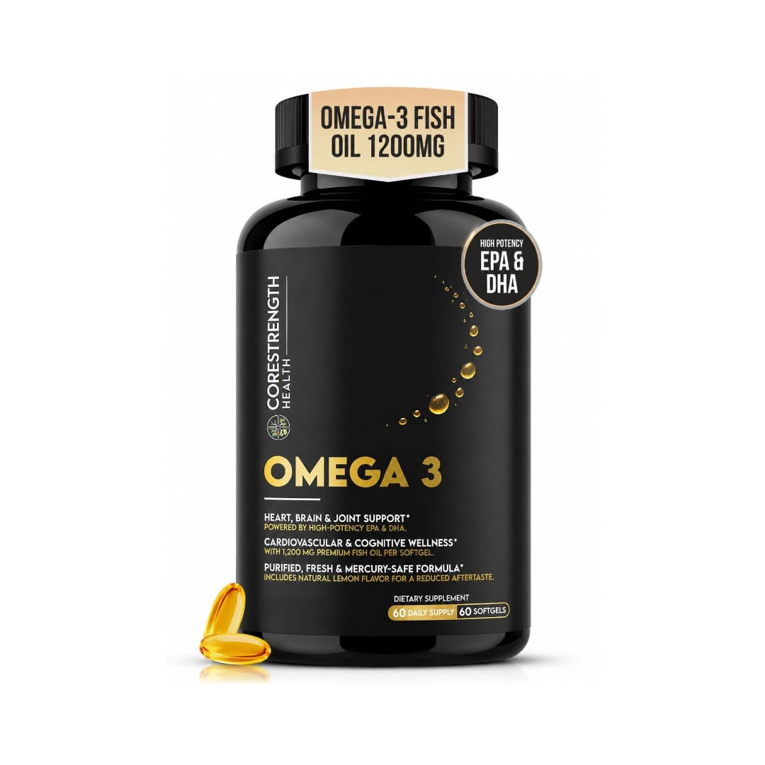 Omega 3 Fish Oil 1200mg Softgels for Daily Health, promote heart, brain, and joint support in a dietary supplement.
