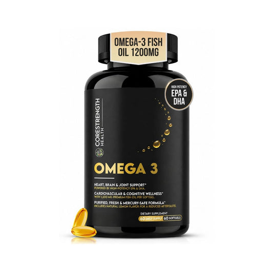Omega 3 Fish Oil 1200mg Softgels for Daily Health, promote heart, brain, and joint support in a dietary supplement.