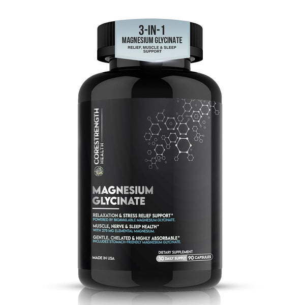 Magnesium Glycinate | Chelated Magnesium for Superior Absorption | 90 Capsules | Relaxation, Muscle Function & Sleep Support | Vegan, Non GMO, Gluten Free | by CoreStrength Health