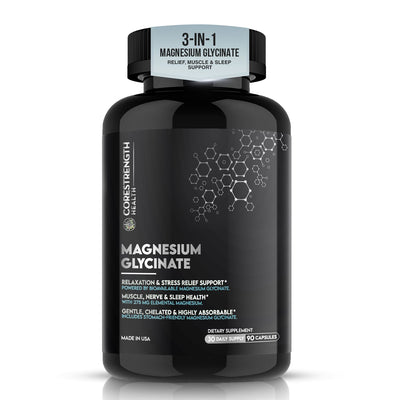 Magnesium Glycinate | Chelated Magnesium for Superior Absorption | 90 Capsules | Relaxation, Muscle Function & Sleep Support | Vegan, Non GMO, Gluten Free | by CoreStrength Health