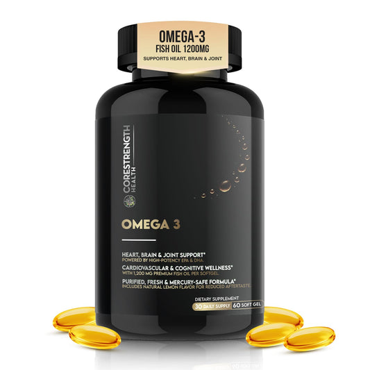 Omega 3 Fish Oil 1200 mg | 720 mg EPA & DHA per Softgel | Heart, Brain & Joint Support | Highly Absorbable Triglyceride Form Fish Oil | Purified & Mercury Safe | 60 Softgels, CoreStrength Health