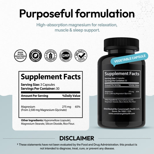 Magnesium Glycinate Chelated Supplement for Relaxation & Sleep Support