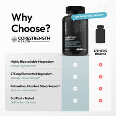Magnesium Glycinate | Chelated Magnesium for Superior Absorption | 90 Capsules | Relaxation, Muscle Function & Sleep Support | Vegan, Non GMO, Gluten Free | by CoreStrength Health