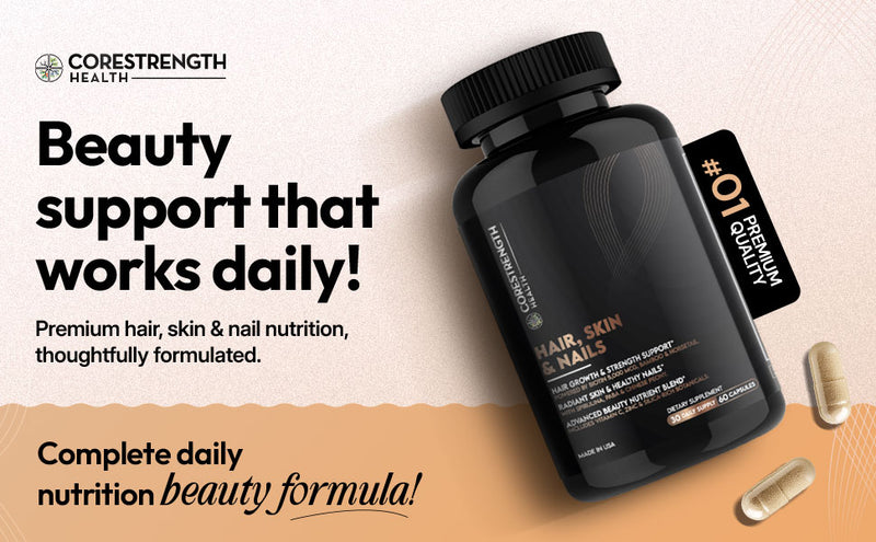 Hair Skin & Nails Supplement 5000 mcg Biotin with Collagen & Keratin | Supports Healthy Hair Skin & Nails | Beauty Support for Women & Men | Non GMO | 60 Capsules | CoreStrength Health