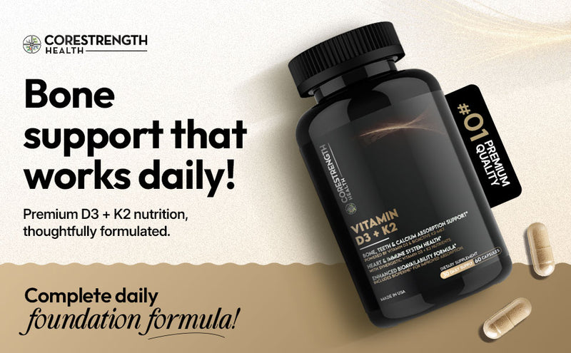 Vitamin D3 5000 IU with Vitamin K2 MK7 | Supports Calcium Absorption & Bone Health | Immune Support* | High Potency D3 + K2 Formula | 60 Capsules  | CoreStrength Health