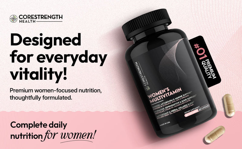 Women’s Daily Multivitamin | High Potency B Complex, Vitamin D3 & Zinc | with Antioxidant Herbal Blend | Energy, Metabolism & Immune Support | 60 Capsules | Non GMO, Gluten Free | CoreStrength Health