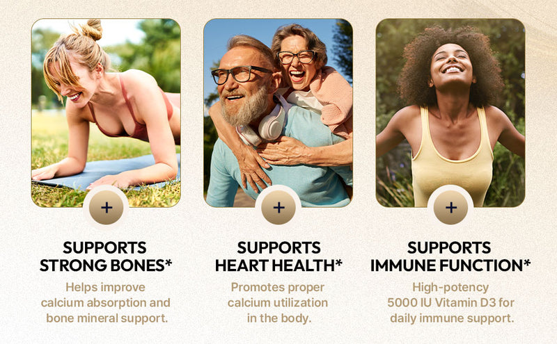 Vitamin D3 5000 IU with Vitamin K2 MK7 | Supports Calcium Absorption & Bone Health | Immune Support* | High Potency D3 + K2 Formula | 60 Capsules  | CoreStrength Health