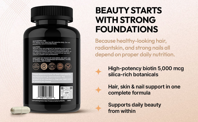 Hair Skin & Nails Supplement 5000 mcg Biotin with Collagen & Keratin | Supports Healthy Hair Skin & Nails | Beauty Support for Women & Men | Non GMO | 60 Capsules | CoreStrength Health