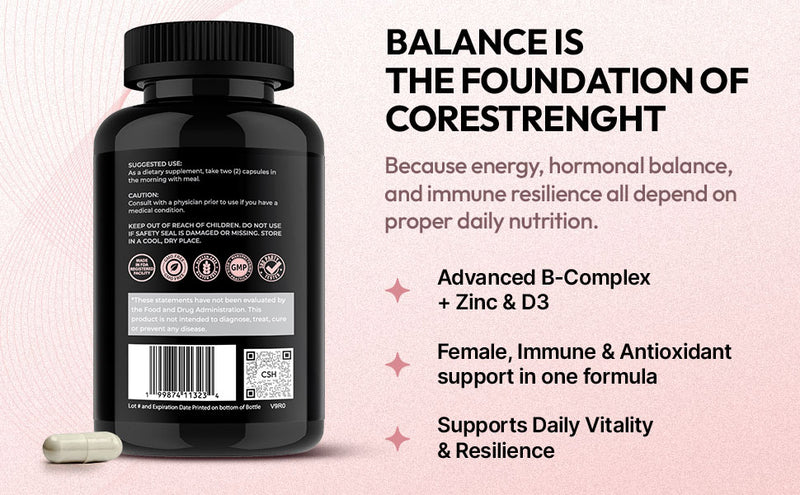 Women’s Daily Multivitamin | High Potency B Complex, Vitamin D3 & Zinc | with Antioxidant Herbal Blend | Energy, Metabolism & Immune Support | 60 Capsules | Non GMO, Gluten Free | CoreStrength Health