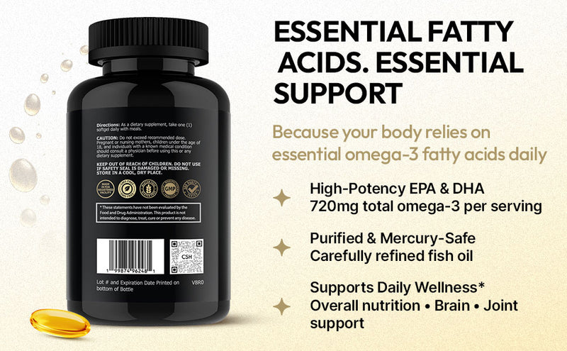 Omega 3 Fish Oil 1200 mg | 720 mg EPA & DHA per Softgel | Heart, Brain & Joint Support | Highly Absorbable Triglyceride Form Fish Oil | Purified & Mercury Safe | 60 Softgels, CoreStrength Health