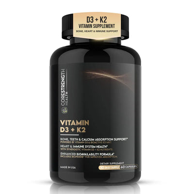 Vitamin D3 5000 IU with Vitamin K2 MK7 | Supports Calcium Absorption & Bone Health | Immune Support* | High Potency D3 + K2 Formula | 60 Capsules  | CoreStrength Health