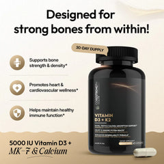 Vitamin D3 5000 IU with Vitamin K2 MK7 | Supports Calcium Absorption & Bone Health | Immune Support* | High Potency D3 + K2 Formula | 60 Capsules | Made in USA | CoreStrength Health